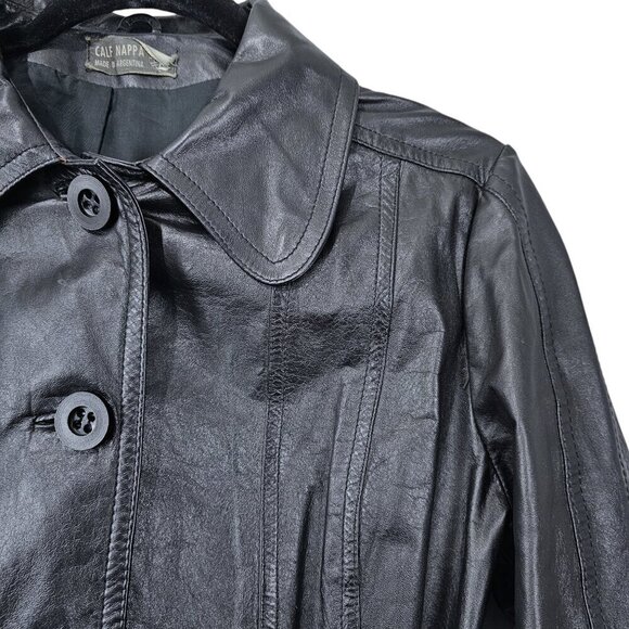 Calf Nappa Button Down Black Genuine Luxury Leather Jacket - Picture 4 of 8